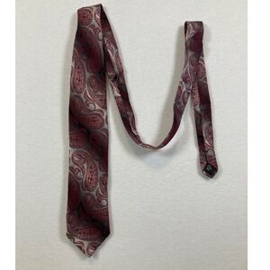 Pierre Cardin Necktie Mens OS Burgundy Grey Paisley 100% Silk Formal‎ Wedding